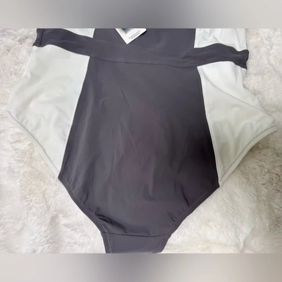 Tory Burch Lipsi Colorblock Gray White Bandeau One-Piece Swimsuit, Large - Picture 6 of 8